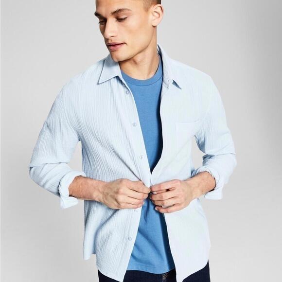 New AND NOW THIS Men's Long-Sleeve Seersucker Shirt size M cashmere blue - Picture 3 of 6